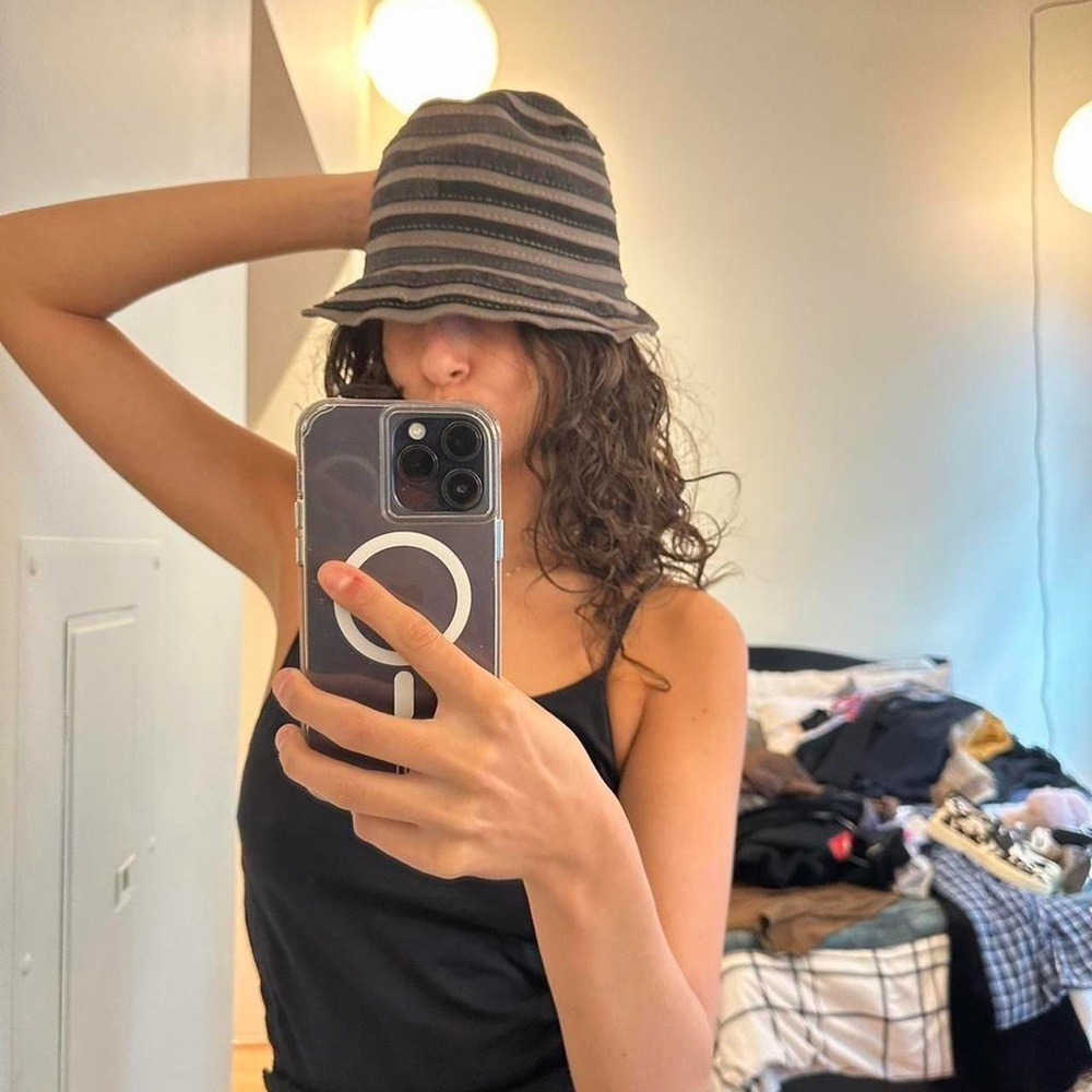 Stylish Black and Gray Striped Women's Hat